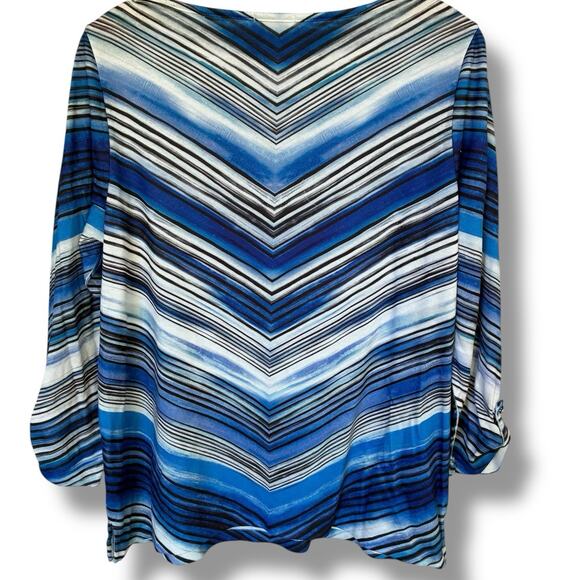 Chico's Zenergy Top Womens Size 2 (Large) Boat Neck Sparkle 3/4 Button Cuff - Picture 2 of 6